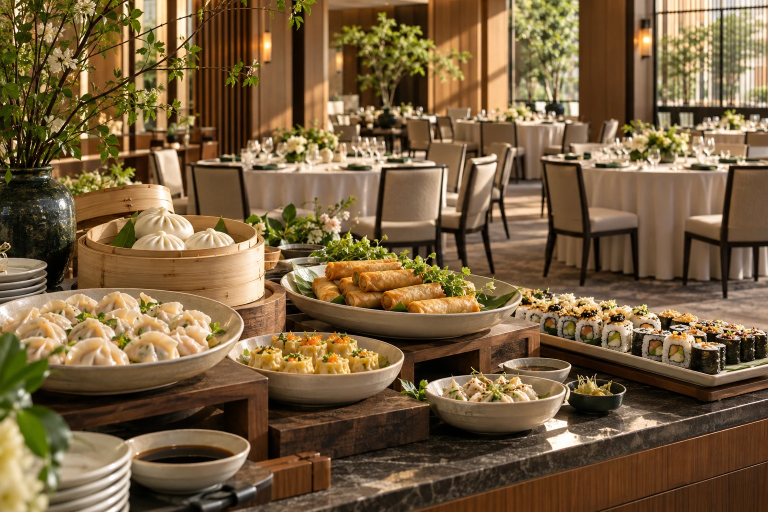 Photographie conceptuelle d'un banquet avec buffet asiatique
